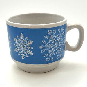 Vintage Snowflake Porcelain Coffee Mug Blue & White Holiday Mug 16 oz Winter